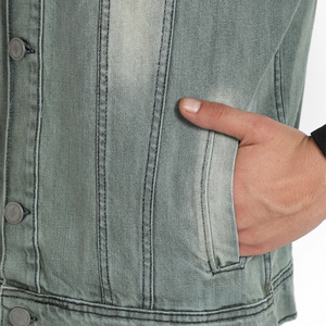 <b>Men's</b> Denim <b>Jacket</b> Hooded Casual Button Up Slim Fit Washed Jean Coat Autumn Outwear Black Sleeve Design - Product Image 6