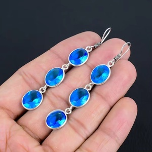 Natural Blue Topaz Gemstone Dangle Drop <b>Earrings</b> 925 Sterling Silver <b>Hook</b> Wire <b>Earrings</b> for Women Handmade Jewelry Wholesale - Product Image 3