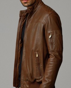Men's Autumn Warmth <b>Waterproof</b> Breathable Shearling Sheep Skin Leather <b>Jacket</b> Soft Inner Lining Zipper Closure Vintage Pockets - Product Image 6