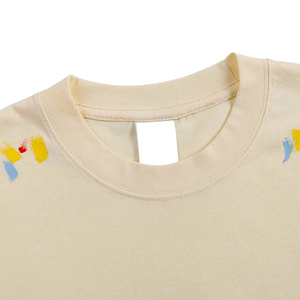 T-shirt Homme Oversize Crème à Manches Courtes Col Rond Motif Brodé à la Main Coupe Décontractée en Maille - Product Image 4