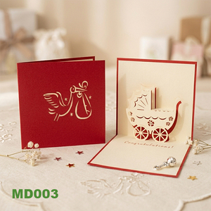 Custom Handmade 3D Pop-up New Year Greeting Cards High Quality <b>Gloss</b> Varnishing Kraft <b>Paper</b> 2-color Offset UV Baby Cariage - Product Image 2