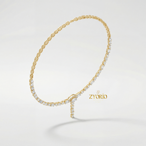 Collar con Colgante en Forma de Y con Diamantes Cultivados en Laboratorio en Oro Rosa Plateado, Elegante, Brillante, Diseño Atemporal, Moderno y Lujoso para Bodas y Fiestas - Product Image 2