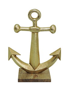 Sculpture d'ancre en aluminium doré sur base en bois, décoration nautique, statue d'ancre de bateau, décoration pour la maison ou le bureau - Product Image 4