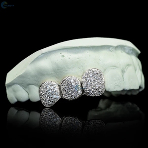 Dientes postizos VVS con diamantes cultivados en laboratorio, 3 piezas, oro blanco macizo de 14K, joyería dental personalizada para hombres - Product Image 1