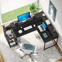 Bureau d'ordinateur d'angle long réversible en forme de L multifonctionnel pour la maison, le bureau, le bureau de direction avec des étagères plates