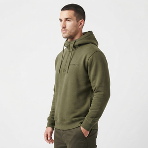 Hoodie surdimensionné de haute qualité, écologique, lourd, avec logo personnalisé sur le devant, pour homme, couleur olive. - Product Image 2