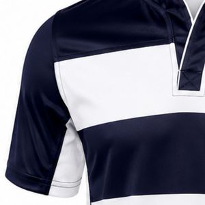 Maillot de rugby sublimé bleu marine et blanc à manches courtes, uniforme d'équipe rayé, chemise de sport, tenue d'entraînement athlétique - Product Image 3