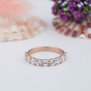 Anillo de media eternidad de plata de ley S925 con moissanita de 0.7CT, engaste de púas certificado, para mujer, oro rosa, para aniversario de boda - Product Image 1
