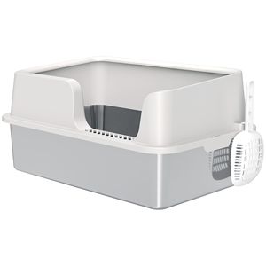 Lettiera per Gatti Grandi in Acciaio Inossidabile Grigio Chiaro con Design a Bordo Alto e Paletta, Facile da Pulire, Anti-Perdita di Urina, Peso 1kg - Product Image 1