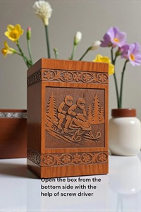 Personalized Engraved Snowmobile Wooden Cremation Urn Eco-Friendly Durable American Style <b>Memorial</b> <b>Box</b> 200/220 Cubic Inch - Product Image 4