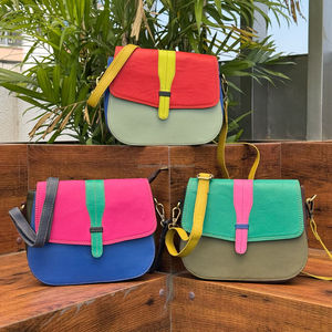 Sac à main fait main en cuir recyclé multicolore sac à bandoulière de créateur de luxe sac à bandoulière selle moyenne sac à main pour femme - Product Image 4