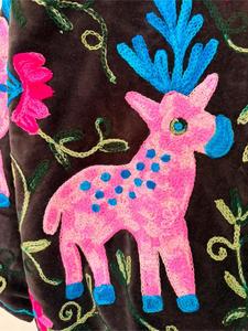 Handmade Black <b>Velvet</b> Embroidered Suzani <b>Jacket</b> with Flora & Deer Pattern Full Sleeve Stand Collar Handmade Bohemian Winter Coat - Product Image 6