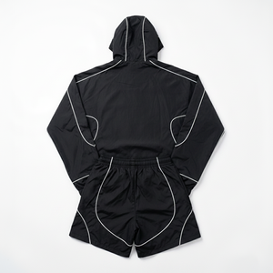 Unisex Tracksuit Set Hooded Windbreaker <b>Jacket</b> Shorts Black Polyester Sporty Autumn Casual Wear Full Length Zipper Front Logo - Product Image 4