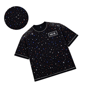 เสื้อยืดผู้ชายทรงหลวม พิมพ์ลายดาวประดับเพชรทั่วตัว แบบสั่งทำพิเศษ ผ้าฝ้ายพรีเมียม แฟชั่นสตรีทแวร์สุดเท่ - Product Image 5
