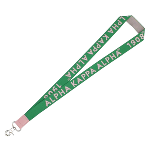 AKA Sorority Lanyard Stylish Pink & Green Canvas Badge Clip with 1908 Embroidery Alpha Kappa Alpha ID <b>Holder</b> Neck Strap - Product Image 1