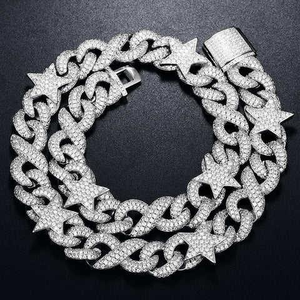 Bracelet Moissanite Cuban Link Iced Out Star Chain, Bijoux Hip Hop de Luxe pour Hommes et Femmes, Cadeau Tendance - Product Image 1