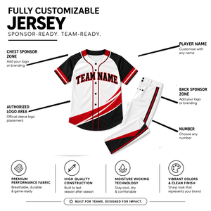 Ensemble de maillots de baseball pour adultes, manches courtes, impression sublimée, évacuation de l'humidité, 100% polyester, nom et numéro de l'équipe personnalisables - Product Image 1