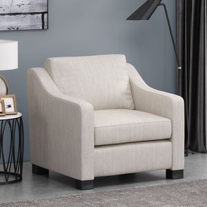 Poltrona Club Contemporanea in Tessuto Beige per Soggiorno, Imbottita e Confortevole - Product Image 1