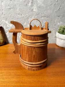 Jarra de Madera Artesanal Estilo Barril Rústico, Vaso Decorativo con Tapa y Asa, Taza de Inspiración Vintage - Product Image 2