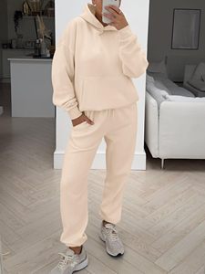 Conjunto de 2 Piezas para Mujer, Sudadera con Capucha y Pantalones Cortos de Algodón, Corte Holgado, Informal, Primavera Verano, Color Sólido, Tejido de Punto - Product Image 4