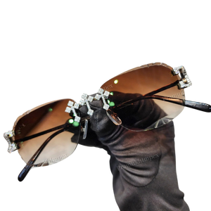 Gafas de Sol de Lujo Hip Hop con Montura Marrón de Diamante Moissanite VVS, Lentes de Color Personalizadas sin Montura Anti-Reflejantes, Venta al por Mayor - Product Image 1