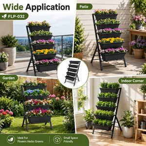 Jardinière Verticale à 5 Niveaux en Gros avec Bacs en Plastique – Support de Plantes Extérieur Gain de Place pour Balcon et Patio - Product Image 5
