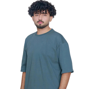 Camiseta de cuello redondo oversize para hombre, manga corta, hombros caídos, corte relajado, estilo casual urbano, venta al por mayor, camiseta básica de moda personalizada - Product Image 5