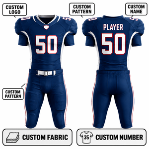 Ensemble Maillot et Pantalon de Football Américain Personnalisé par Sublimation pour Homme – Anti-humidité, Coupe Ajustée, Manches Courtes, Bleu et Blanc - Product Image 3