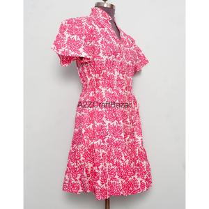 Robe courte bohème pour femme, coupe trapèze, 100% coton tricoté, imprimé numérique floral palmiers, col en V, manches courtes, idéale pour le bureau - Product Image 5