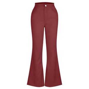 Hot Selling SOLID Color Breathable Women High Waist Flare <b>Pants</b> <b>Summer</b> Women Best Price Wholesale Casual Flared Trousers <b>Pants</b> - Product Image 1