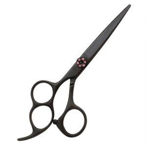 Tijeras de Corte de Pelo Profesionales de Alta Calidad en Negro Mate con Tornillo de Tensión con Pedrería Rosa, Tijeras de Barbero Ergonómicas - Product Image 1