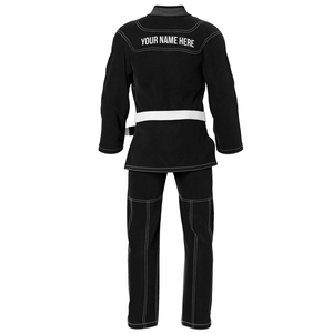 Kimono de BJJ noir 100% coton tissage perlé respirant coupe classique pour adulte, ceinture blanche incluse, marque privée - Product Image 3
