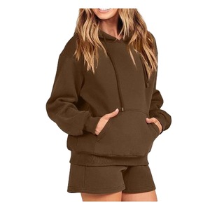 Ensemble court à capuche pour femme, personnalisé, de haute qualité, en mélange de coton épais, séchage rapide, style streetwear et fitness, pour l'hiver, vente en gros, 260 g/m² - Product Image 4