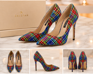 Escarpins à talons aiguilles écossais personnalisés pour femmes, escarpins à talons hauts à carreaux, fabricant OEM et ODM - Product Image 2
