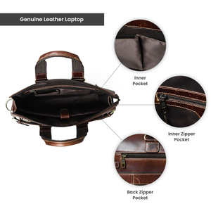 Leather Laptop <b>Bag</b> <b>for</b> <b>Men</b> Business Office Briefcase | Shoulder Messenger Computer Carry Case with Multiple Zipper Pockets <b>Works</b> - Product Image 3