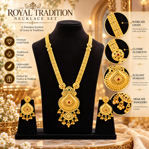 ชุดสร้อยคอคลาสสิครอยัล ทอง 24K ขัดเงา |   ต่างหูทองแดงและทองเหลืองแบบยาวสำหรับงานแต่งงานแบบอินเดีย |   ชุดเครื่องประดับสำหรับผู้หญิง - Product Image 5
