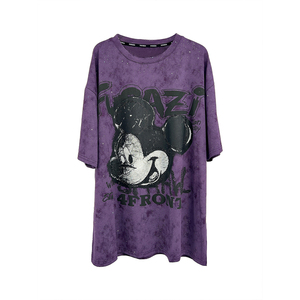 T-shirt surdimensionné à imprimé Mickey Mouse violet, manches courtes, col rond, style streetwear, jersey en coton tricoté pour homme - Product Image 1