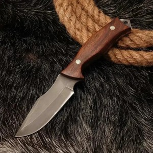 Couteau de chasse et de camping artisanal en acier Damas avec manche en bois de qualité supérieure, lame pleine longueur, survie en extérieur, DIY, OEM - Product Image 1