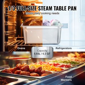 Set da 8 Vaschette Gastronorm 1/3 con Coperchio Anti-Incasso, Acciaio Inossidabile Spessore 0,8mm, Profondità 6 Pollici, per Uso Commerciale e Alberghiero - Product Image 1