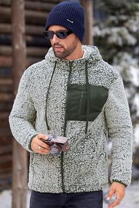 Veste Sherpa décontractée unie pour homme, chaude et épaisse, en fausse fourrure, avec fermeture éclair, coupe-vent, impression de logo personnalisé, manteau à capuche d'hiver - Product Image 2