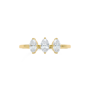 Bague de fiançailles minimaliste en or massif 10K 14K avec trois diamants de laboratoire taille marquise et moissanite, empilable, vente en gros - Product Image 1
