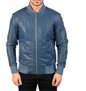 Veste d'hiver pour homme en cuir faite à la main, coupe ajustée, col montant, détail avant, avec design personnalisé style streetwear - Product Image 4