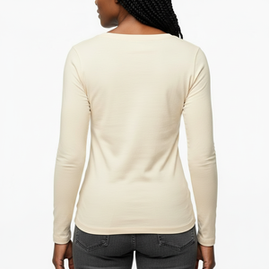 Women's Outdoor Casual Scoop Neck Long Sleeve <b>Top</b> Fitted Cotton Stretch Fabric Plain Color Custom OEM Bulk Wholesale Supplier - Product Image 2