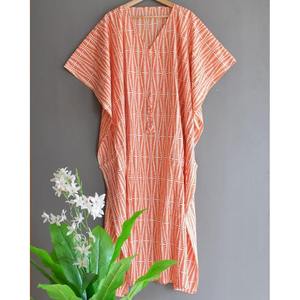 Women's Casual Cotton <b>Kaftan</b> Maxi Dress Beautiful Block Print Summer Long <b>Beach</b> <b>Cover</b> Short Sleeves Swimsuit <b>Cover</b> <b>Ups</b> Ethnic - Product Image 5