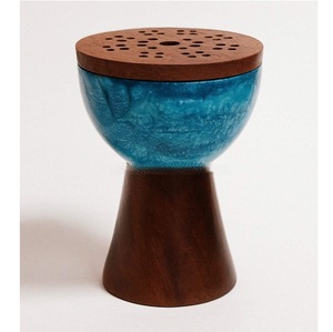 Brûleur d'encens indien en résine et bois de bambou, avec couvercle, motif boule dorée, élégant, pour aromathérapie, décoration religieuse, fait main, pour la maison, très demandé - Product Image 1
