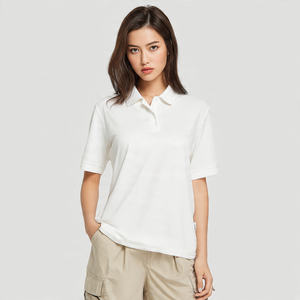 Polo de Manga Corta Holgado para Mujer, Cuello Camisero, Camisetas Polo de Verano para Mujer, Camiseta Polo 100% Algodón para Mujer - Product Image 3
