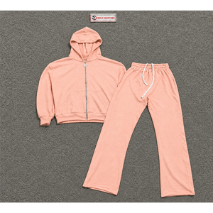 Conjunto Deportivo de Felpa Rosa Melocotón para Hombre, Sudadera con Cremallera Completa y Pantalones Jogger, Ropa Deportiva Casual de Invierno, Venta al Por Mayor, Fabricante OEM, Dos Piezas - Product Image 5