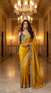 Sari Tradicional de Seda con Estampado Digital y Bordado para Mujeres Indias y Pakistaníes, Vestido para Bodas y Fiestas, para Todas las Temporadas - Product Image 2