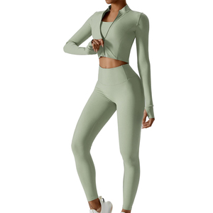 Women Sports <b>Bra</b> Leggings And Jacket Sets In <b>Low</b> MOQ High Quality Material Made Active Wear Women Yoga Set - Product Image 1