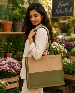 Custom Dual Color Jute Tote Bag Eco Friendly Reusable Beach Wedding Shopping Grocery Carry Cotton Handle Laminated <b>Handbag</b> - Product Image 3